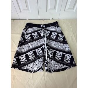 Taaroa Mens Tribal Polynesian Print Board Shorts Black White Swim Trunks Size 36